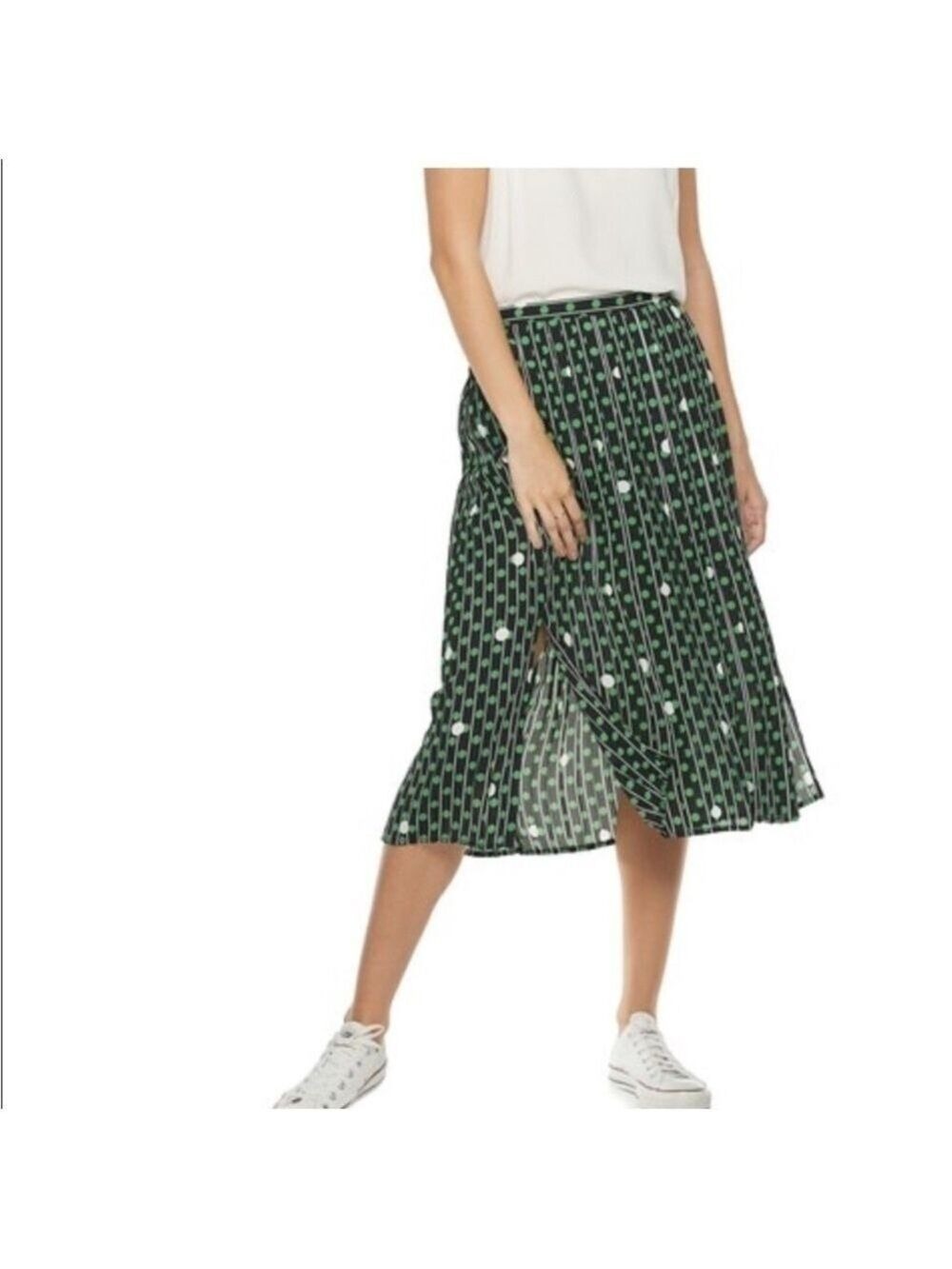 POPSUGAR Star Print Pleated Midi Skirt Black green White XXL NWT